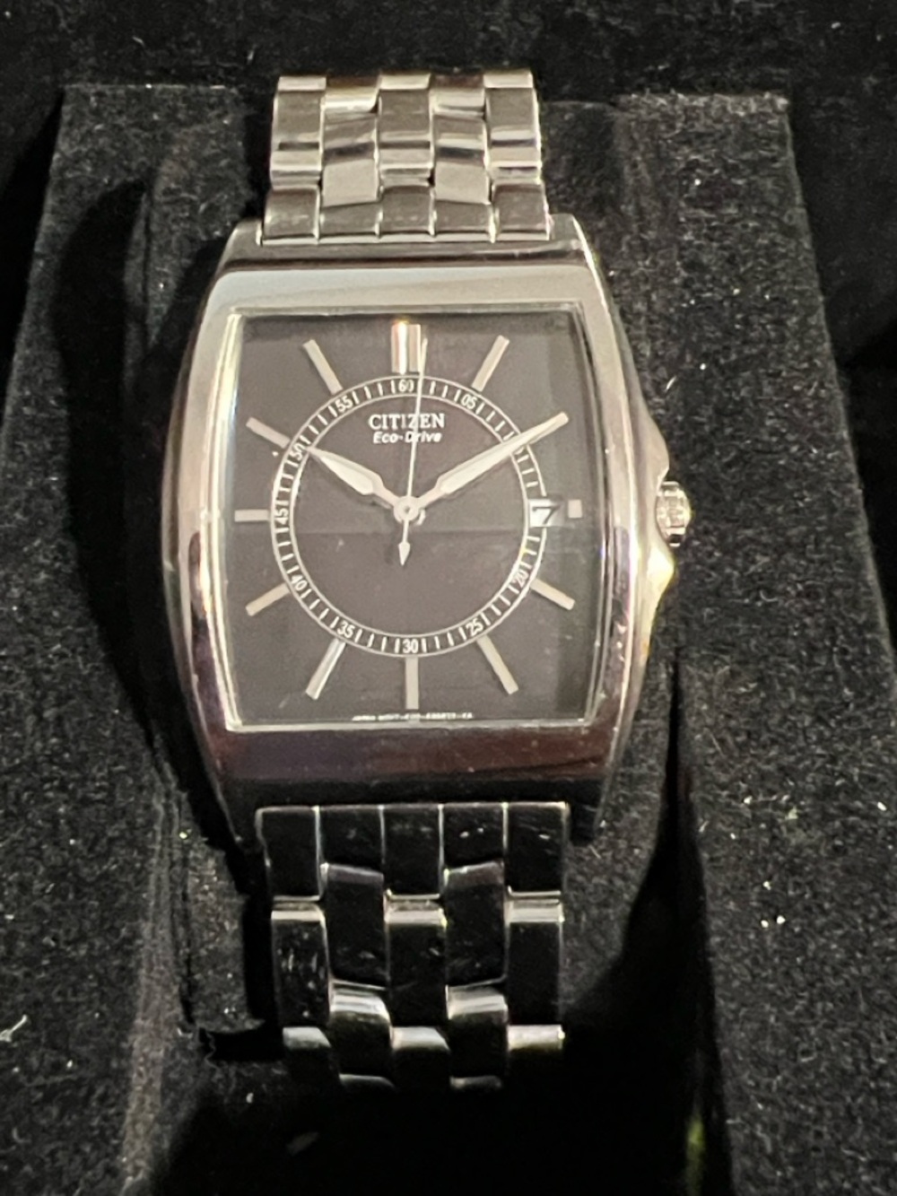 Citizen Men's Eco-Drive Rectangular Black and Silver Watch